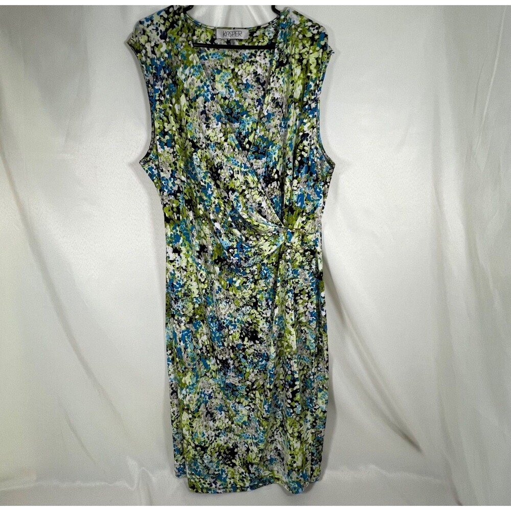 Kasper Abstract Mosaic Print Faux Wrap Dress Side Ruching Ring Detail SZ 18